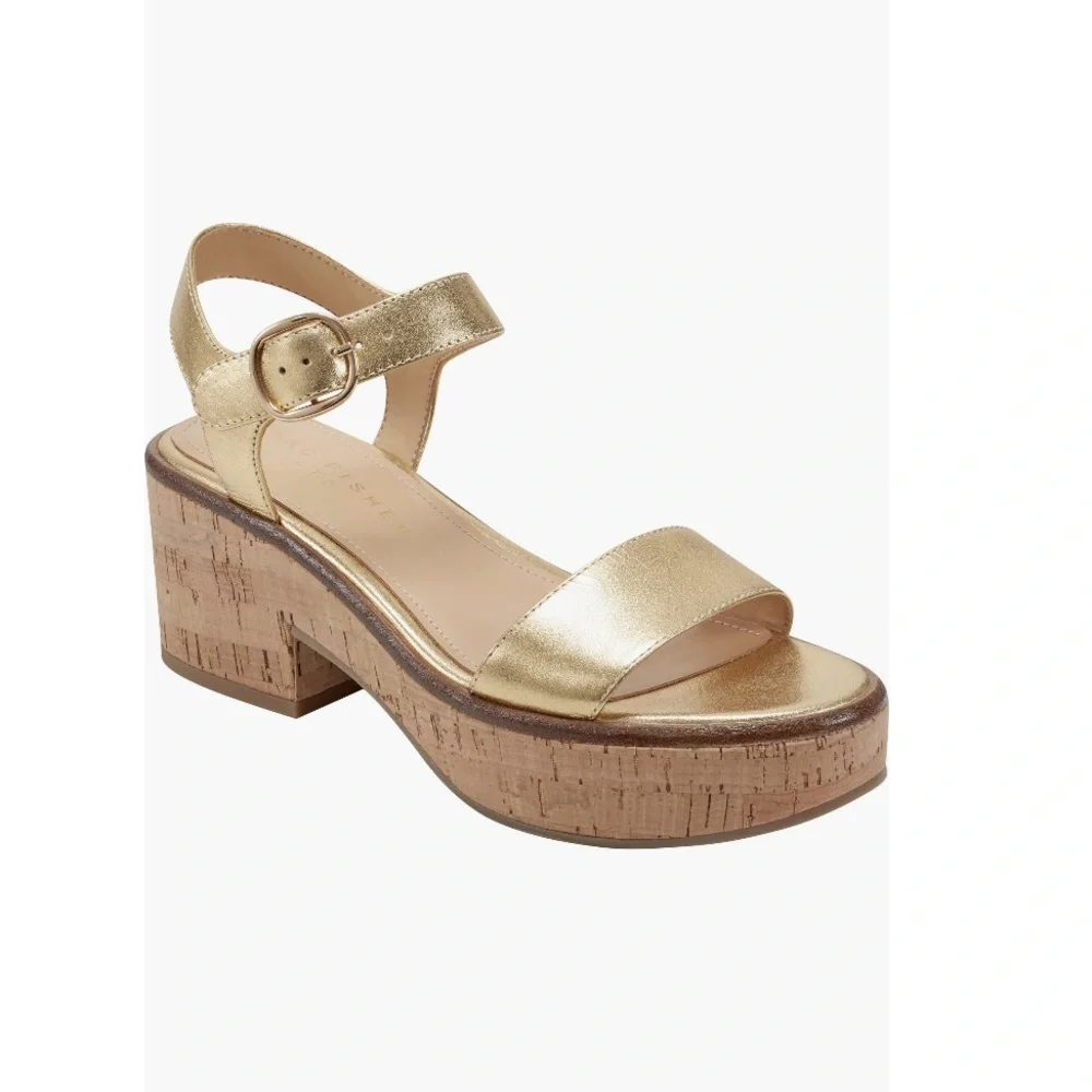 Marc Fisher LTD Quessa Platform Sandals Gold 710 & Tan Women’s Size 9